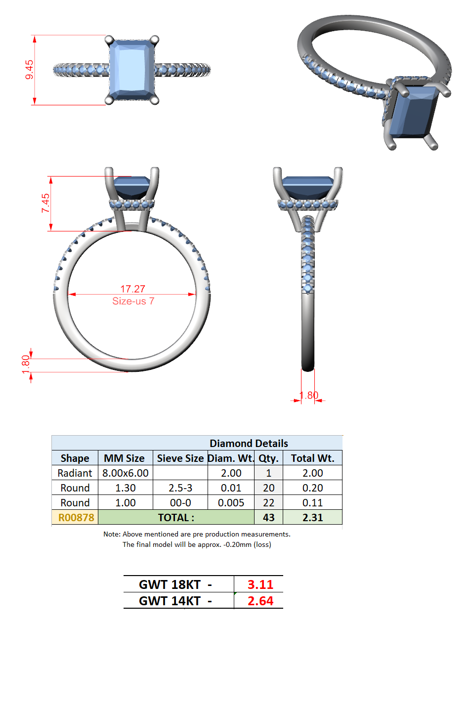 2.30 Ct. Radiant Cut Diamond Hidden Halo Ring (DDLR-177 - RA) 13