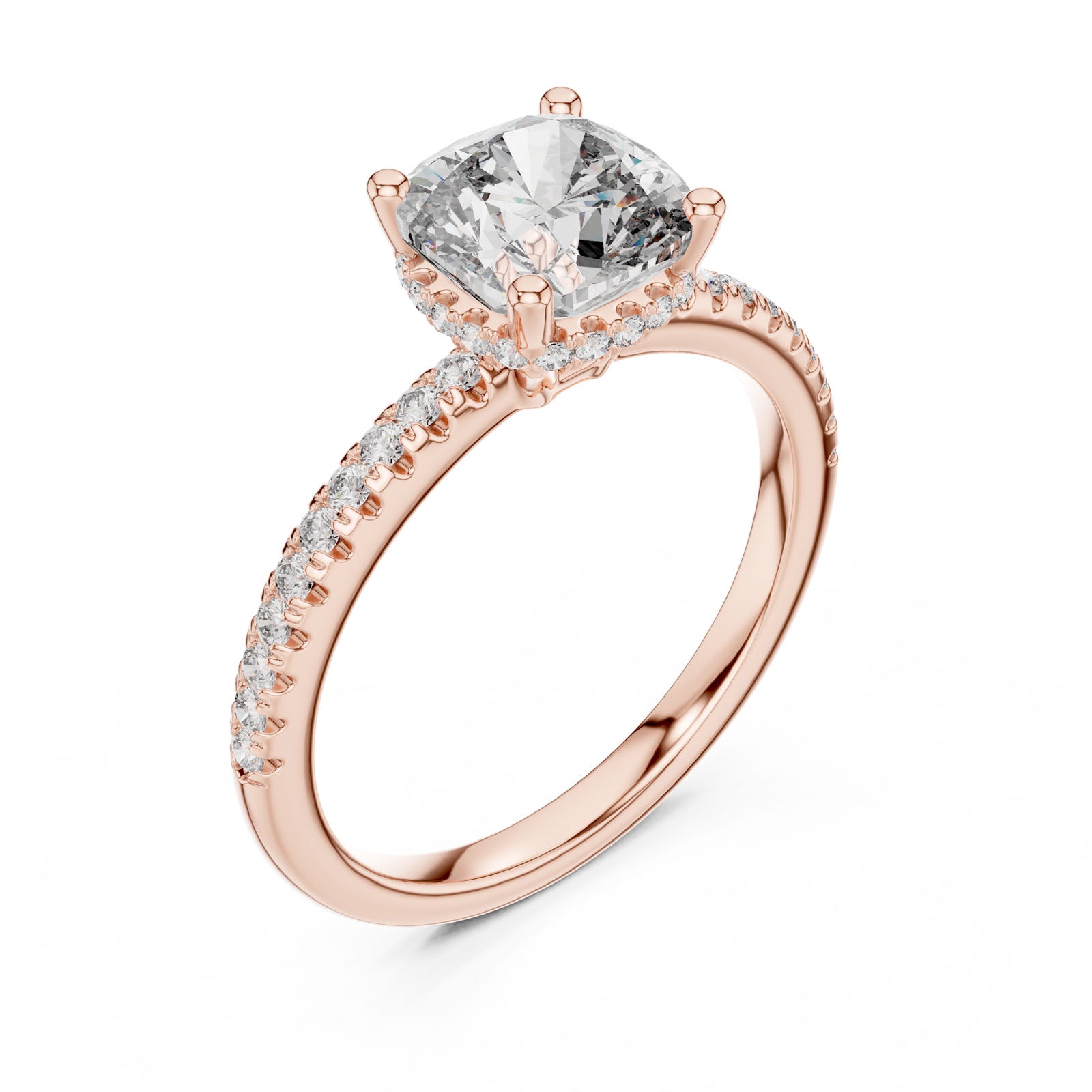 2.30 Ct. Cushion Cut Diamond Ring with Hidden Halo and Pavé Band (DDLR-177) 13