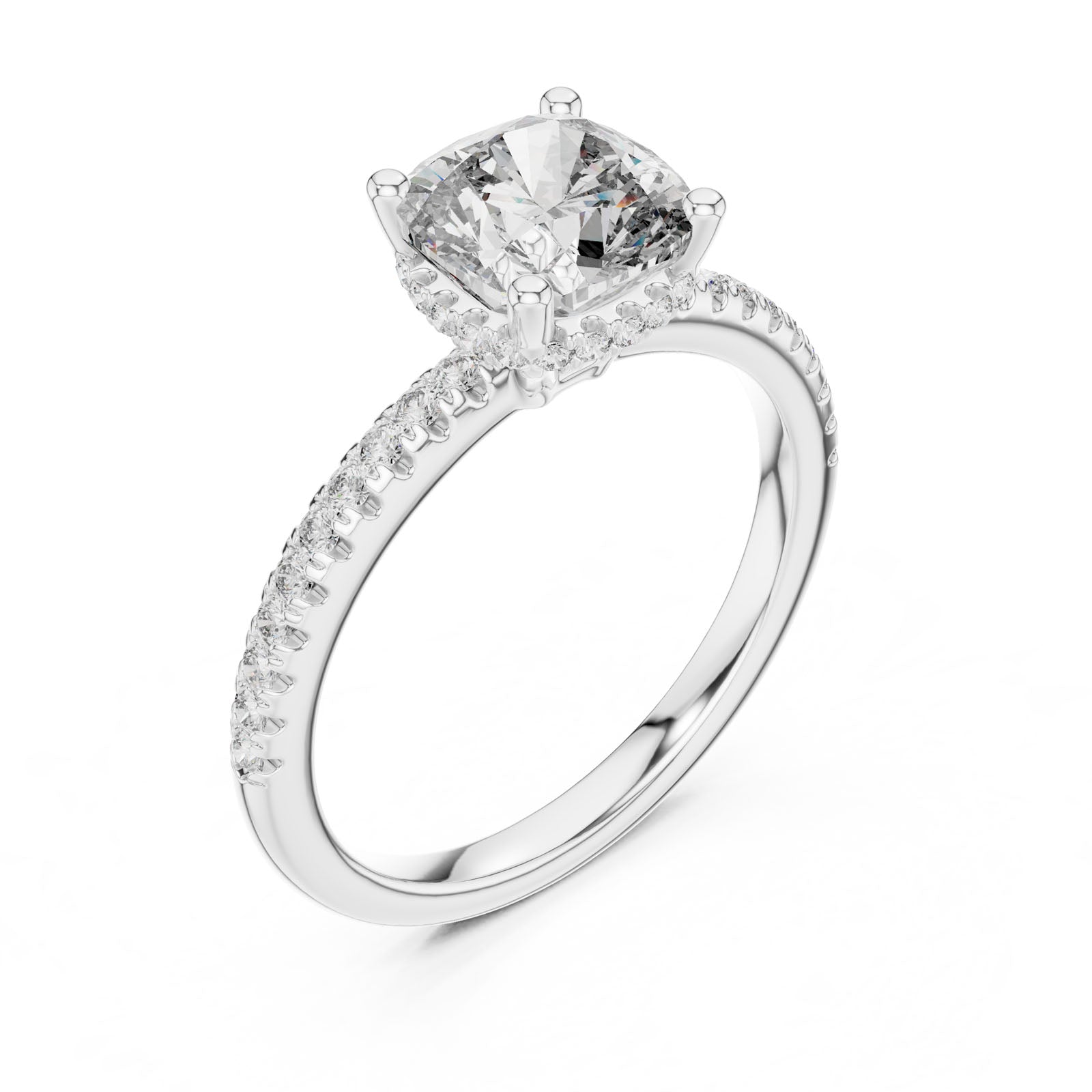 2.30 Ct. Cushion Cut Diamond Ring with Hidden Halo and Pavé Band (DDLR-177) 7