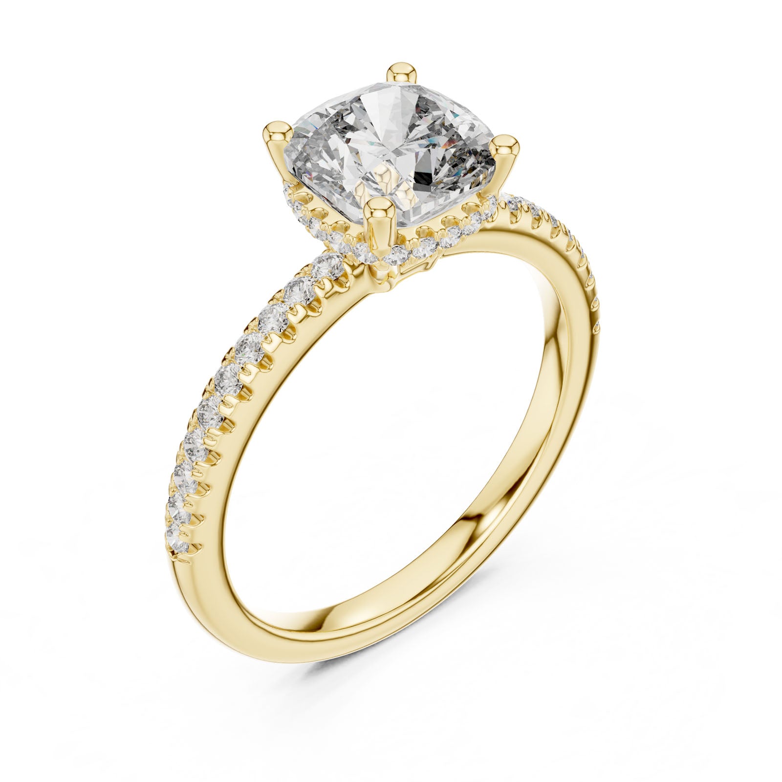 2.30 Ct. Cushion Cut Diamond Ring with Hidden Halo and Pavé Band (DDLR-177)