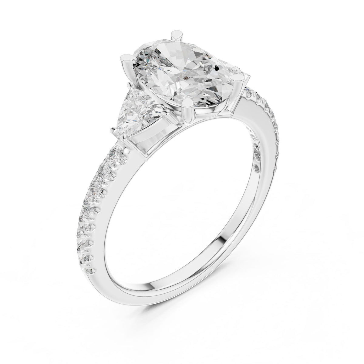 2.36 Ct. Oval Diamond Ring with Trillion Side Stones and Pavé Band (DDLR-184) 7