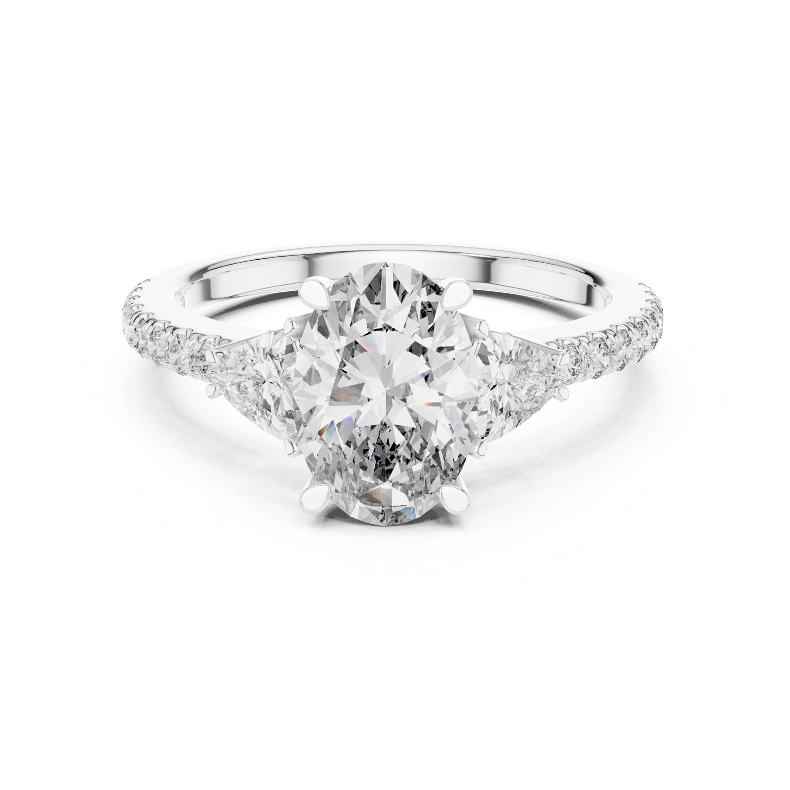 2.36 Ct. Oval Diamond Ring with Trillion Side Stones and Pavé Band (DDLR-184)
