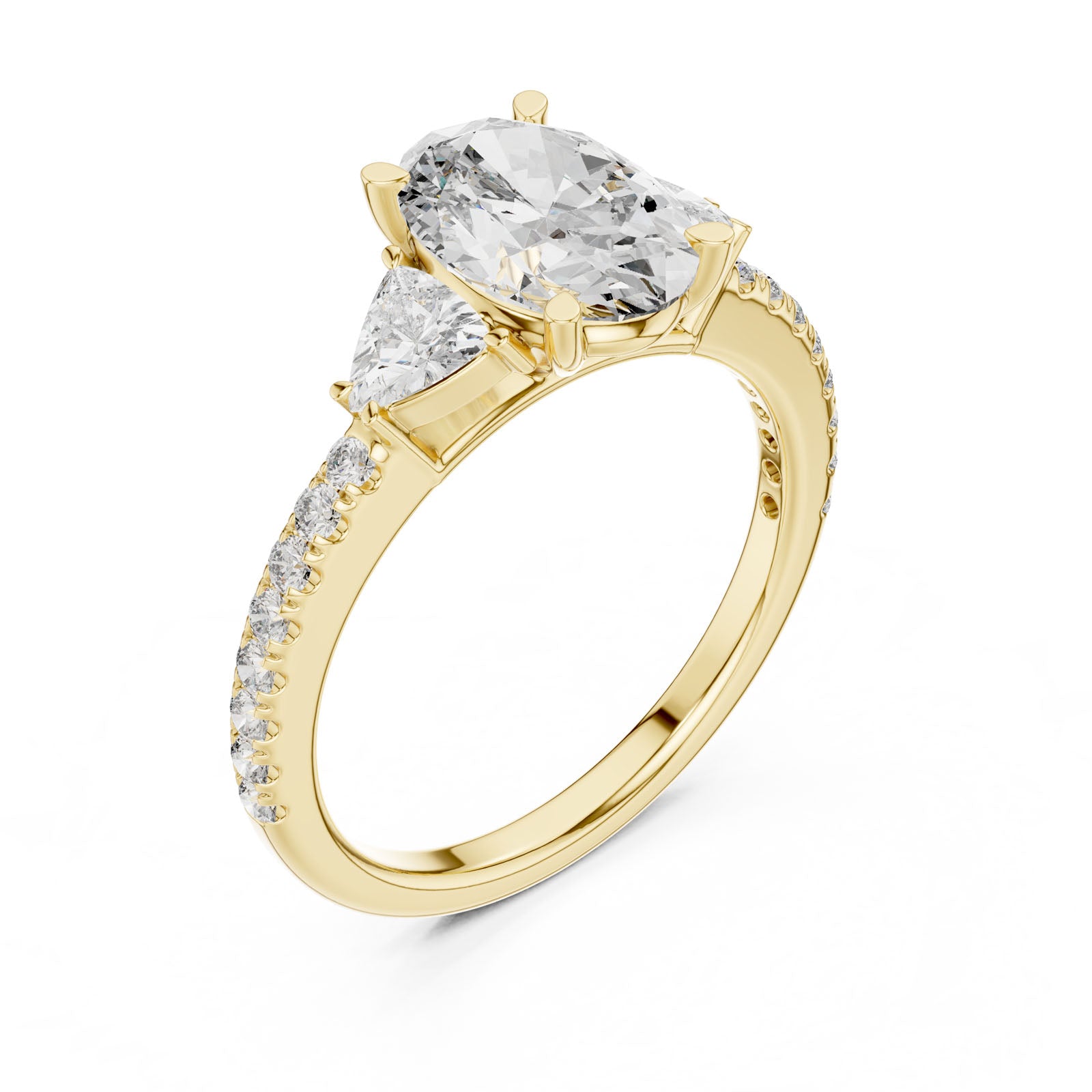 2.36 Ct. Oval Diamond Ring with Trillion Side Stones and Pavé Band (DDLR-184)
