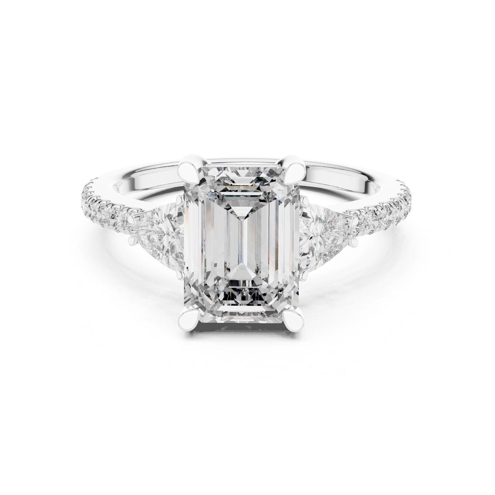 3.29 Ct. Emerald Cut Diamond Ring with Trillion Side Stones and Pavé Band (DDLR-185)