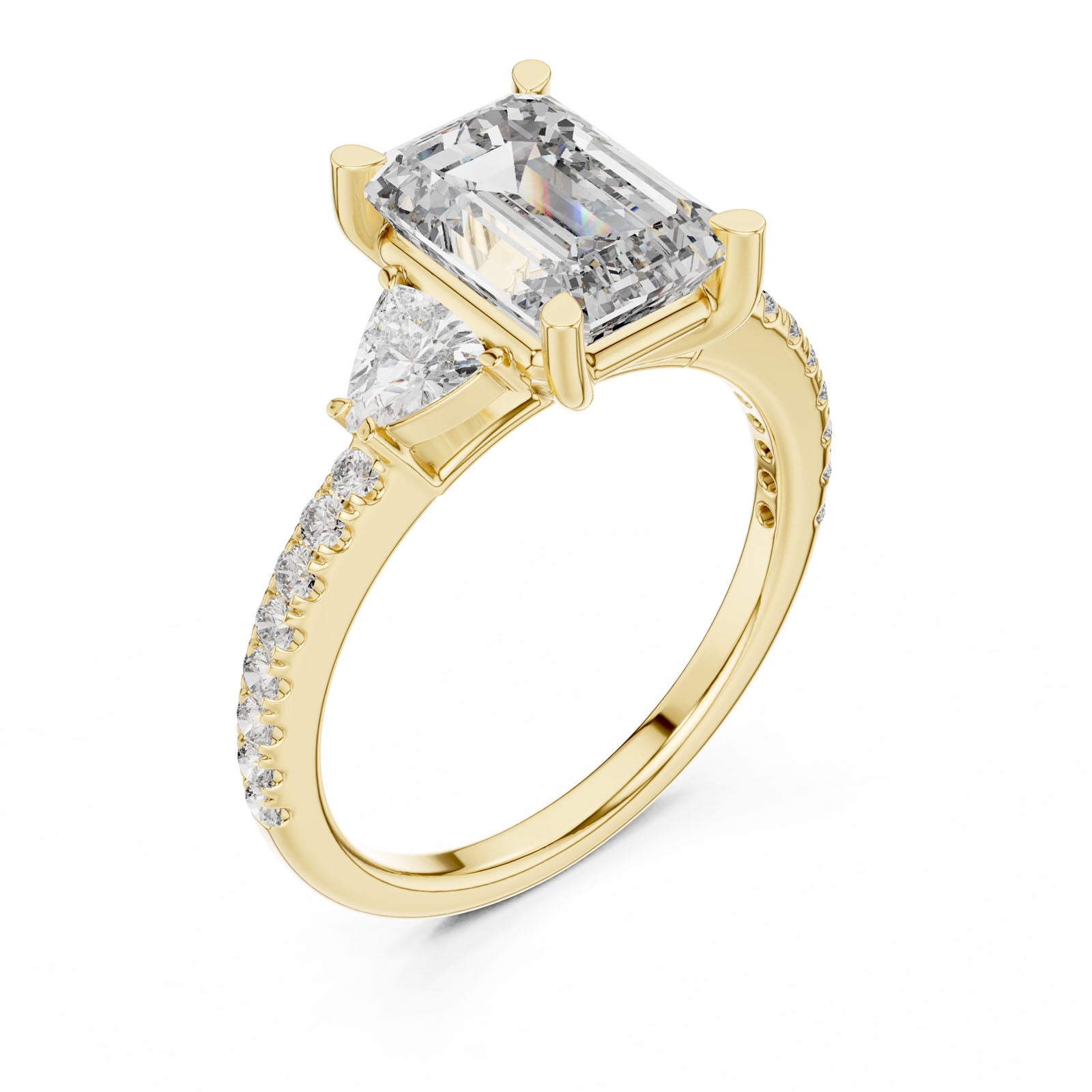 3.29 Ct. Emerald Cut Diamond Ring with Trillion Side Stones and Pavé Band (DDLR-185)