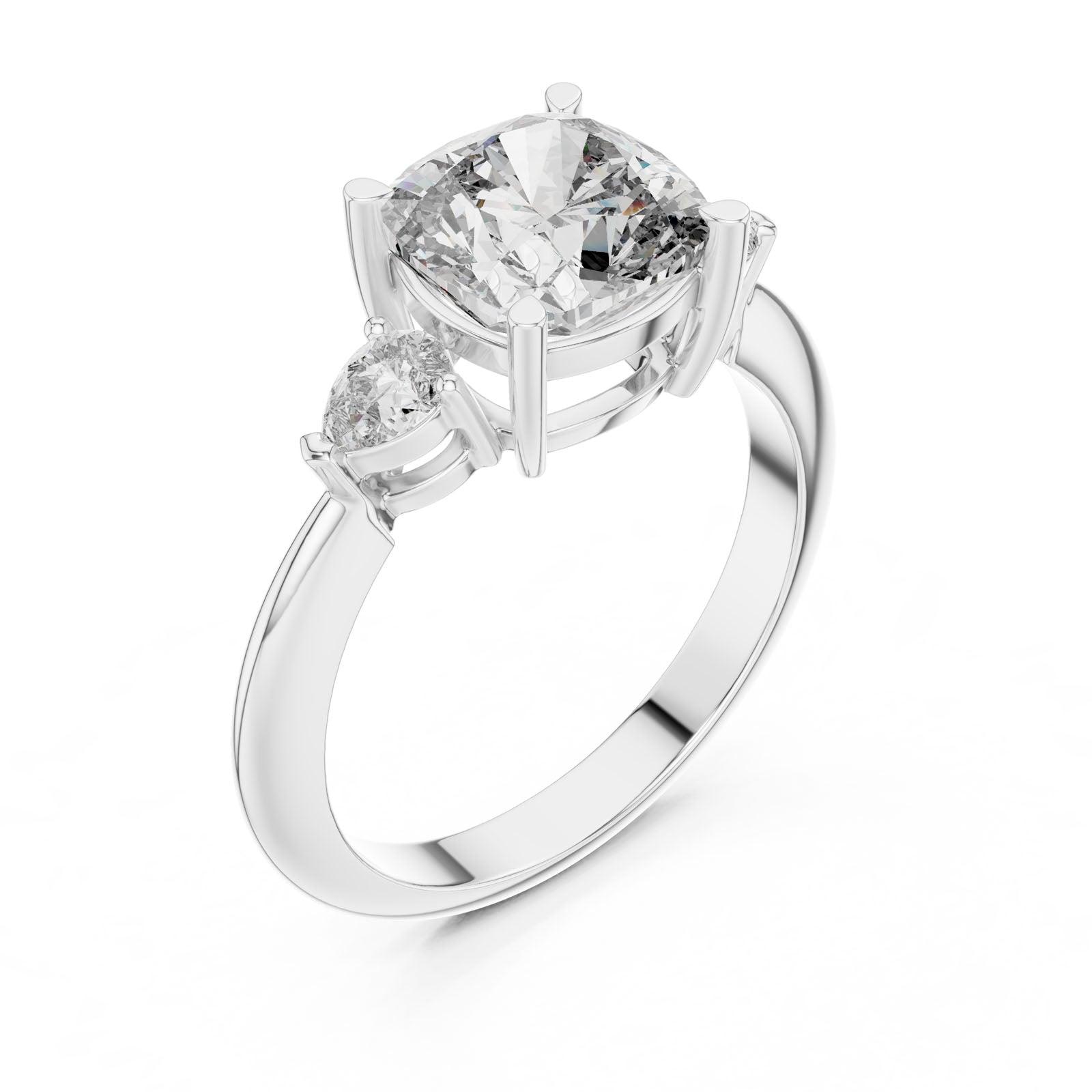 2.74 Ct. Cushion Diamond Ring with Pear Side Stones (DDLR-196) 7