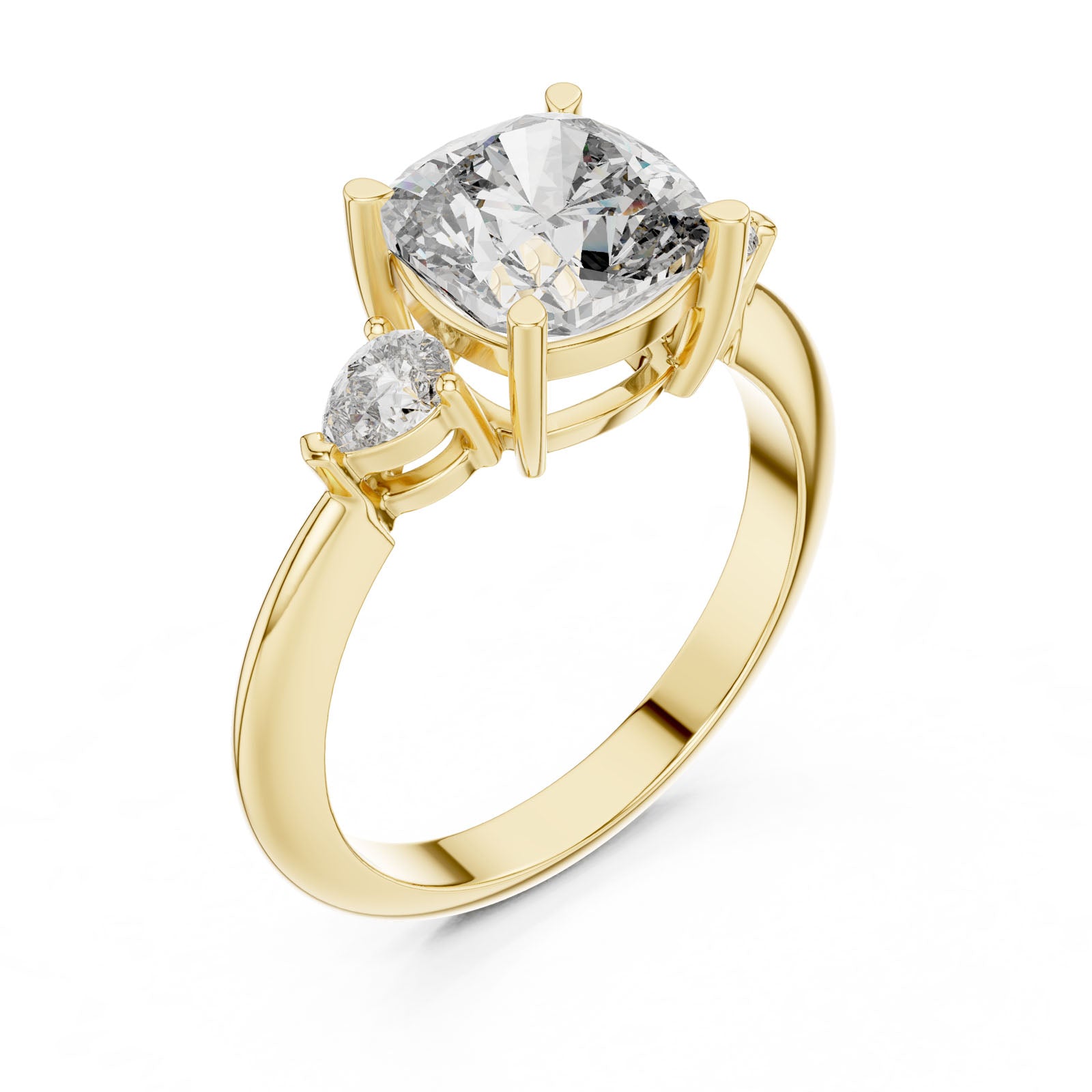 2.74 Ct. Cushion Diamond Ring with Pear Side Stones (DDLR-196)