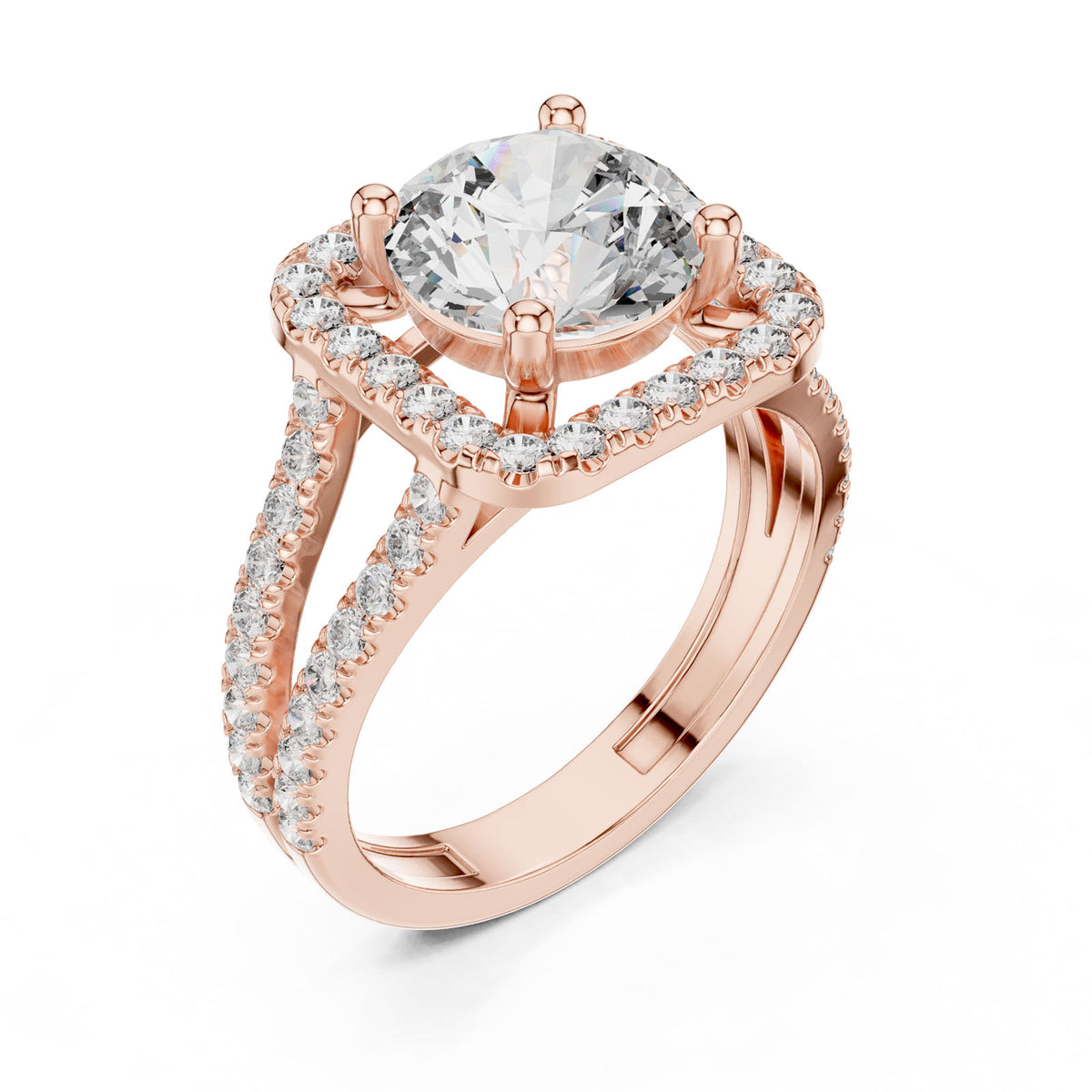 2.82 Ct. Round Diamond Ring with Double Pavé Halo and Split Shank (DDLR-203) 12
