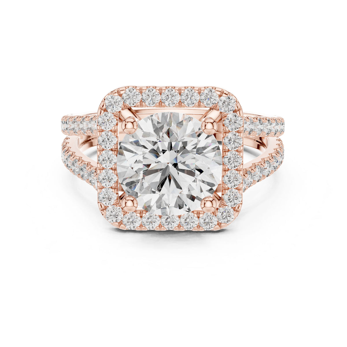 2.82 Ct. Round Diamond Ring with Double Pavé Halo and Split Shank (DDLR-203) 13