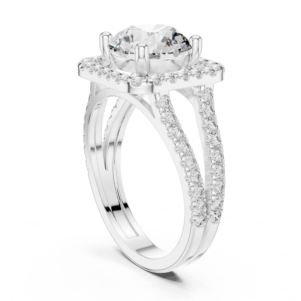 2.82 Ct. Round Diamond Ring with Double Pavé Halo and Split Shank (DDLR-203) 5