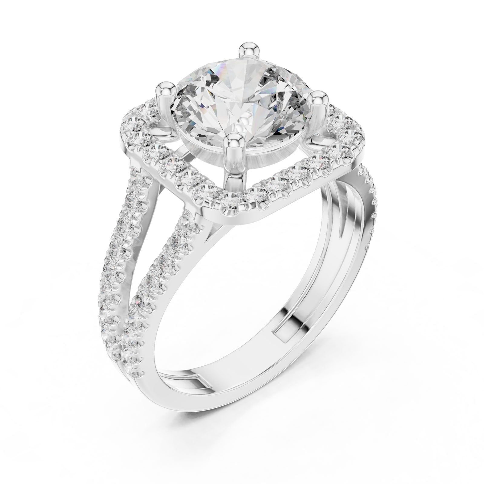 2.82 Ct. Round Diamond Ring with Double Pavé Halo and Split Shank (DDLR-203)