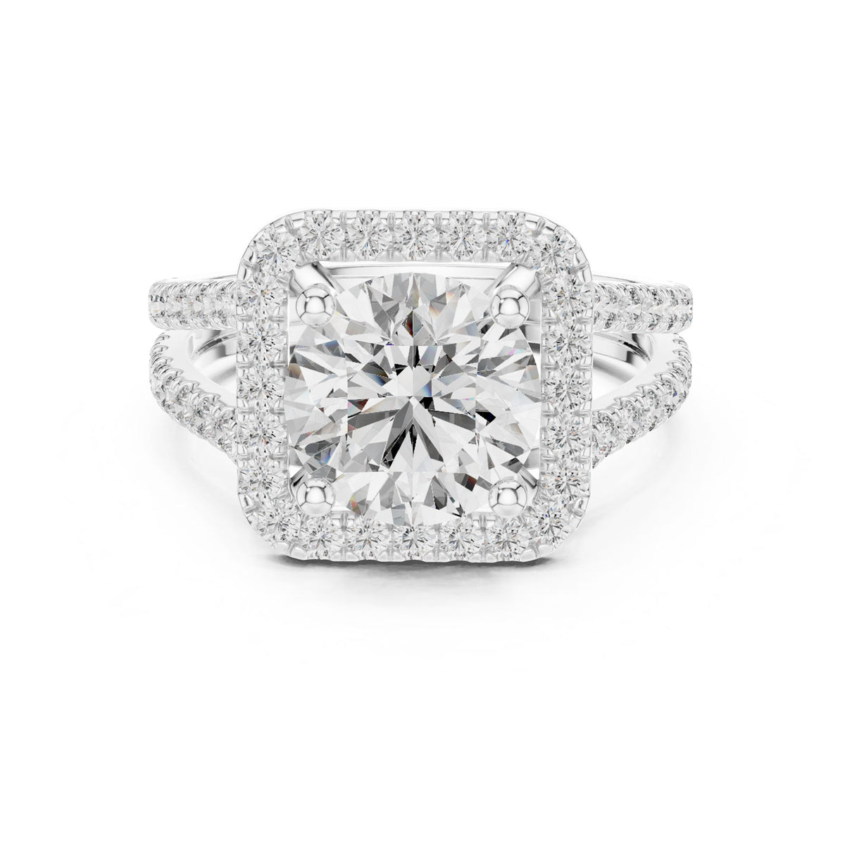 2.82 Ct. Round Diamond Ring with Double Pavé Halo and Split Shank (DDLR-203) 7