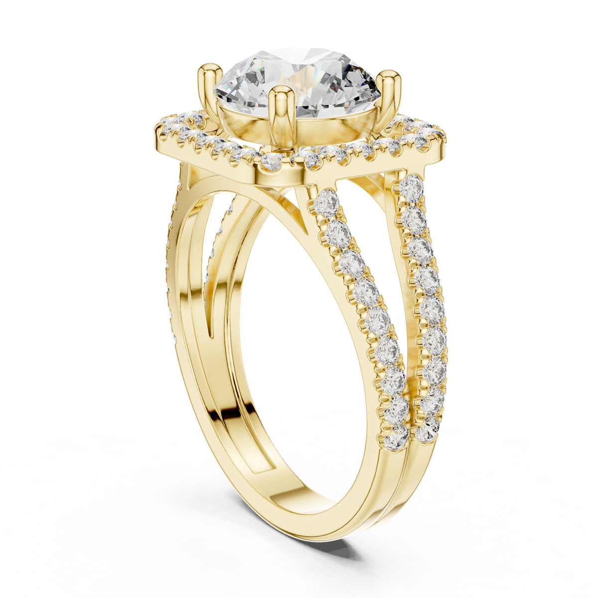 2.82 Ct. Round Diamond Ring with Double Pavé Halo and Split Shank (DDLR-203) 9