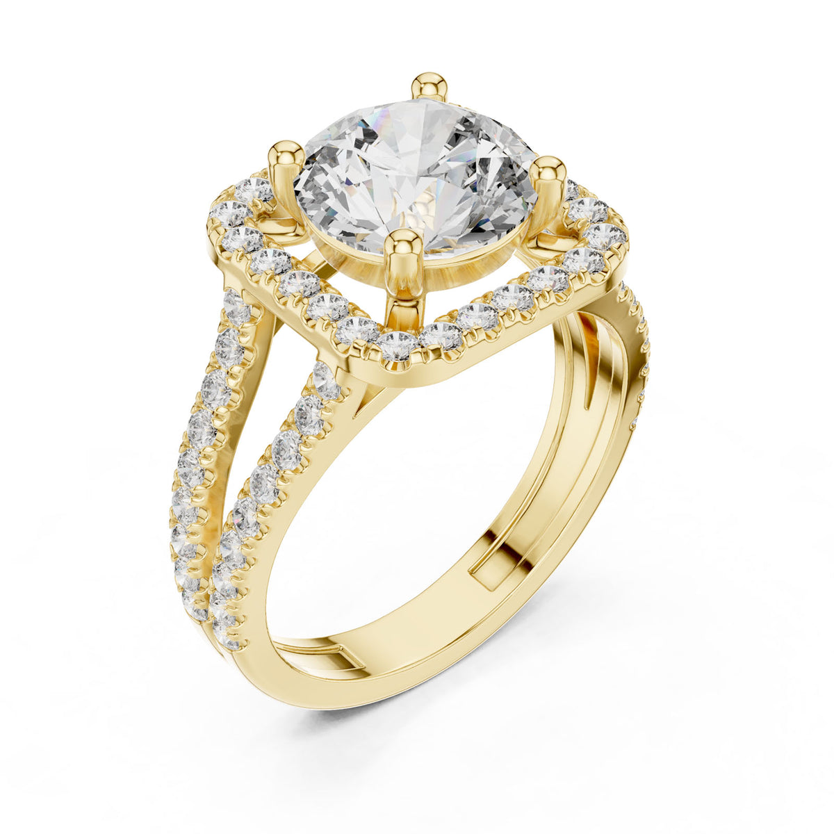 2.82 Ct. Round Diamond Ring with Double Pavé Halo and Split Shank (DDLR-203) 10