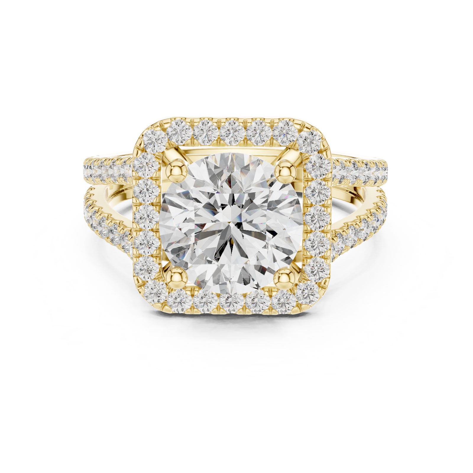2.82 Ct. Round Diamond Ring with Double Pavé Halo and Split Shank (DDLR-203)
