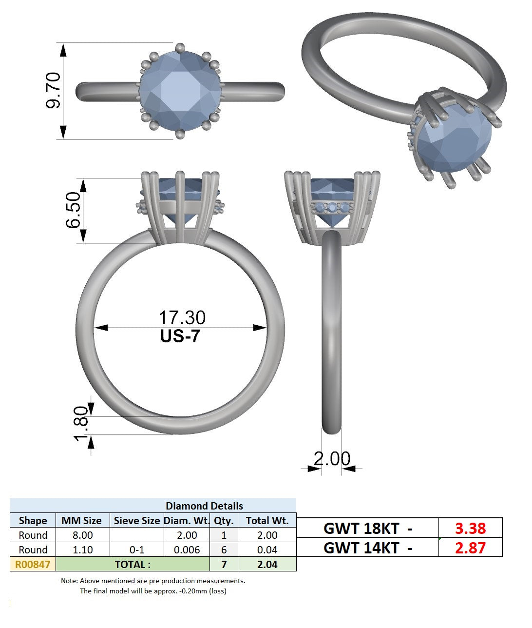 טבעת יהלום עגול 2.04 קראט עם הילה נסתרת (DDLR-254 - R00847-RD) 14