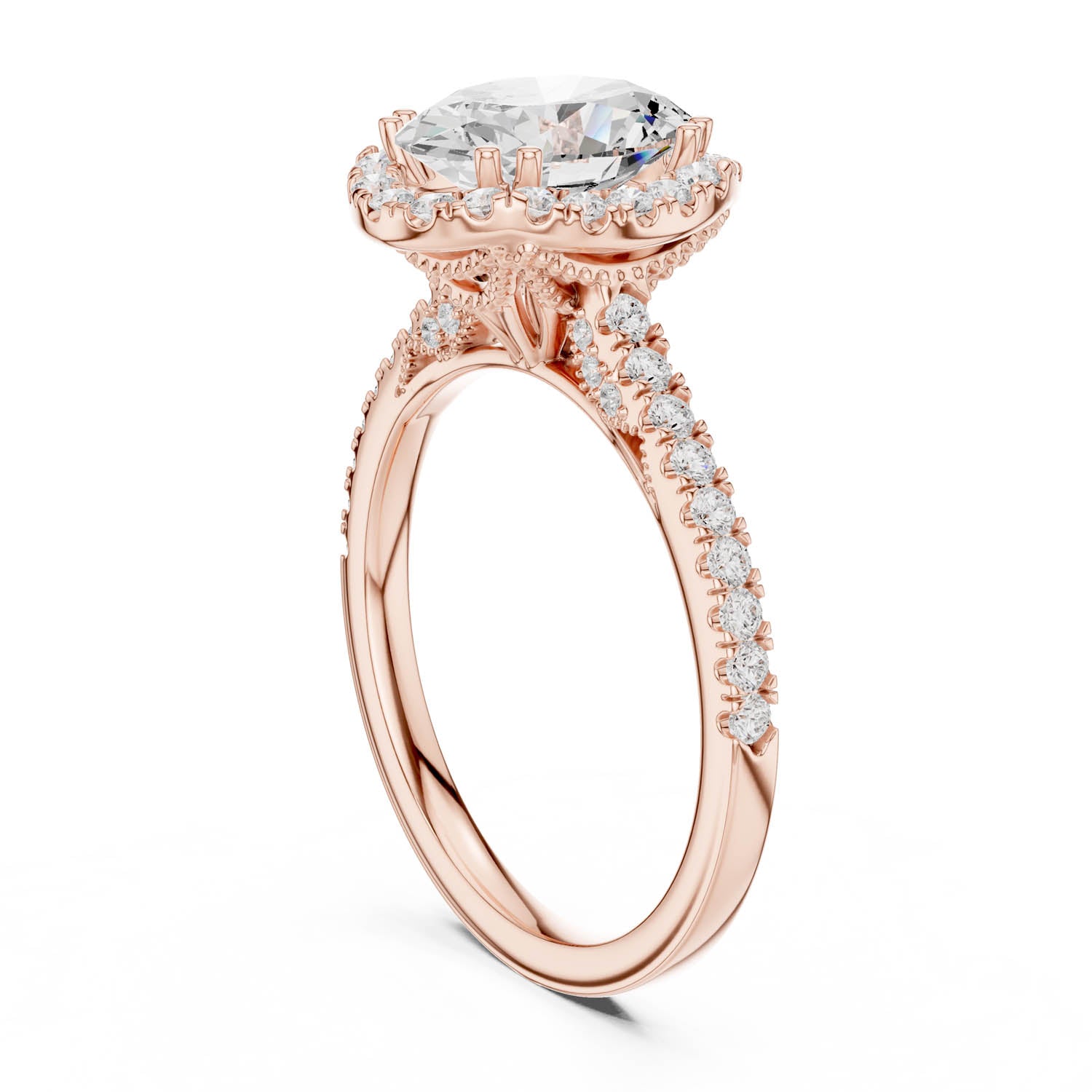 2.48 Ct. Classic Oval Diamond Halo Ring with Pavé Band (DDLR-255 - R00846-OV(001)) 9