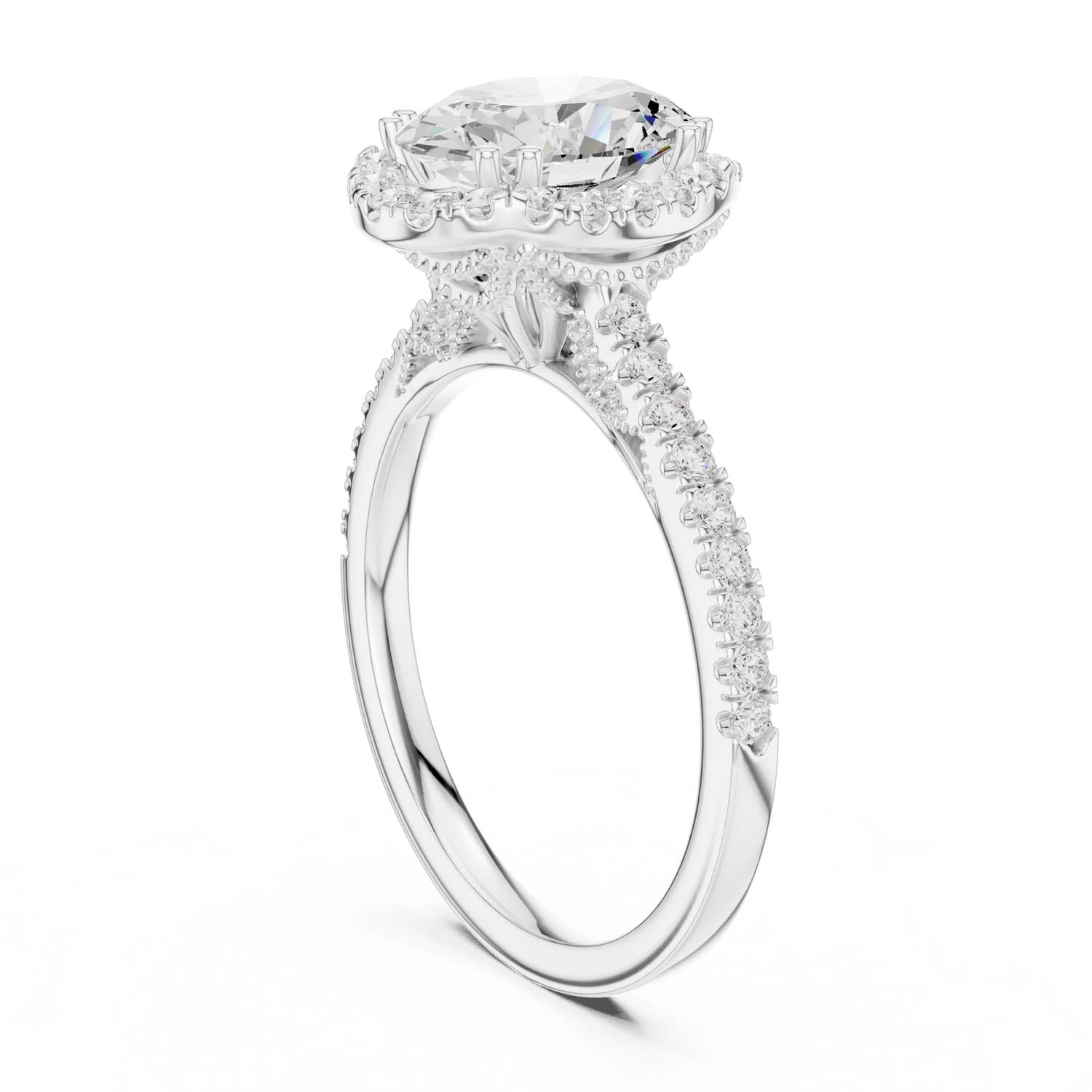 2.48 Ct. Classic Oval Diamond Halo Ring with Pavé Band (DDLR-255 - R00846-OV(001)) 11