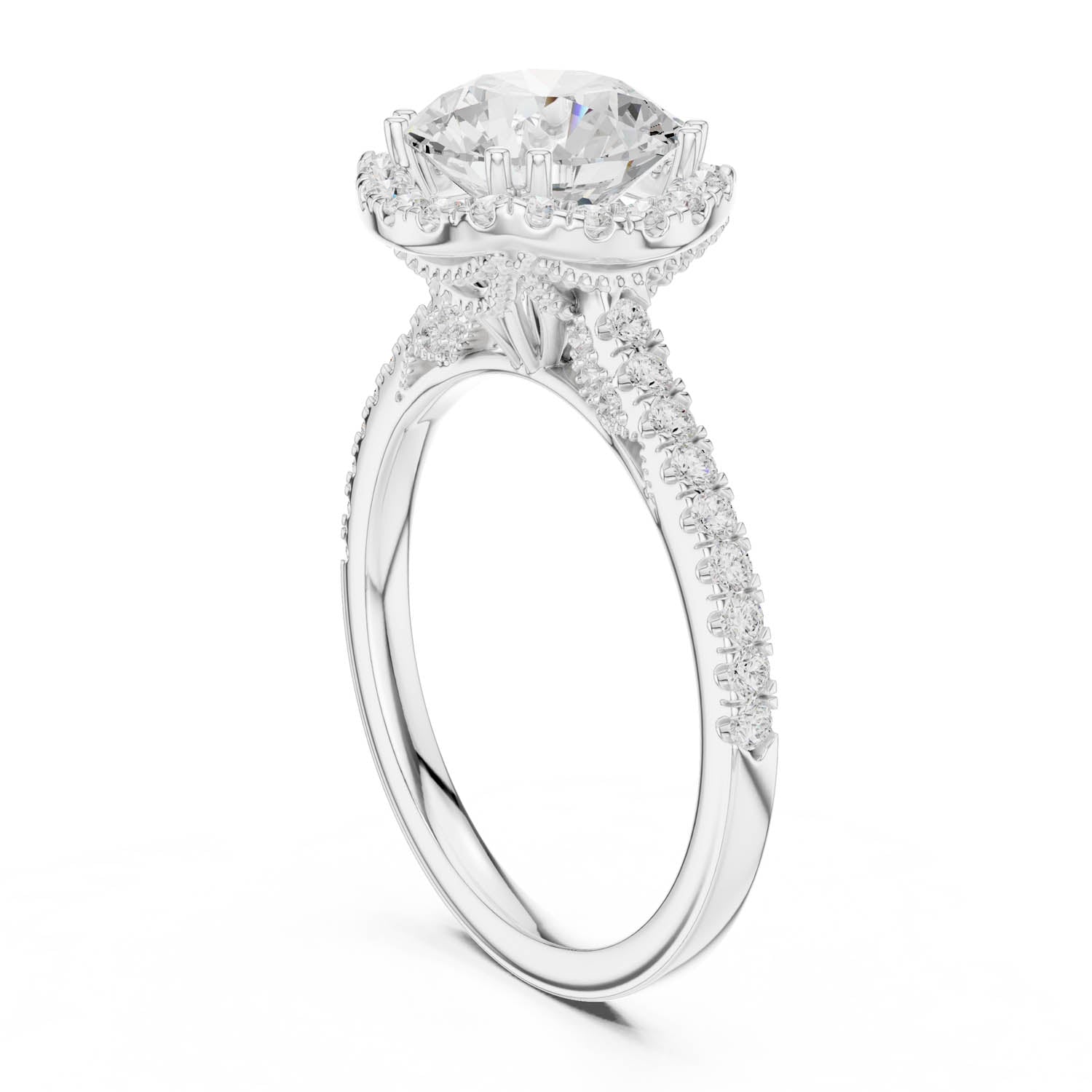 2.48 Ct. Classic Round Diamond Halo Ring with Pavé Band (DDLR-255 - R00846-RD(001)) 10