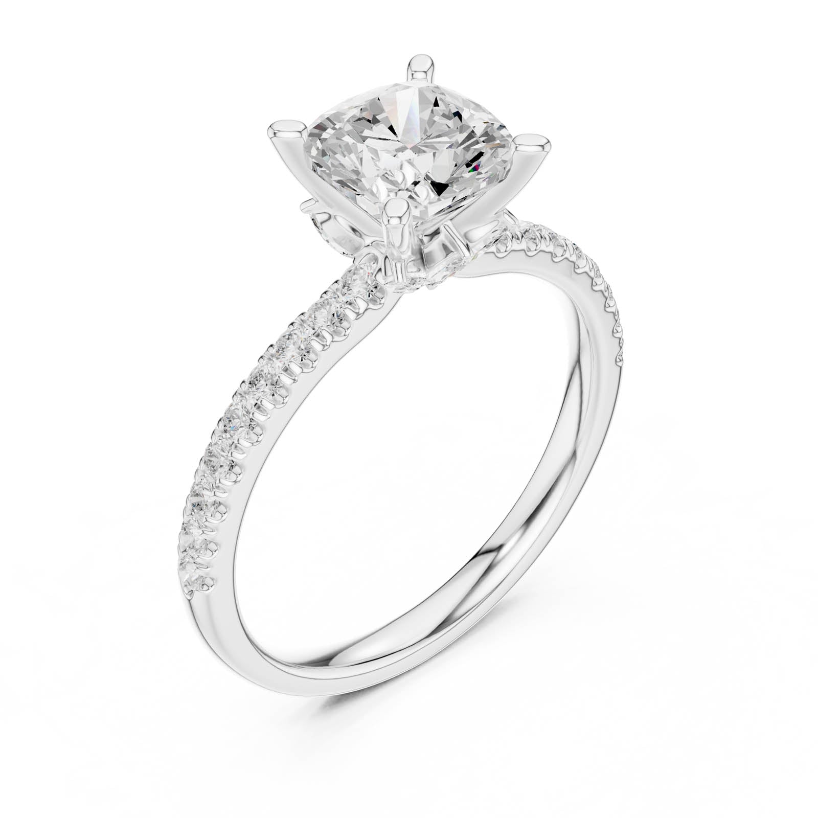 2.41 Ct. Cushion Cut Diamond Engagement Ring with Pavé Band and Hidden Accents (DDLR-256-CU) 12