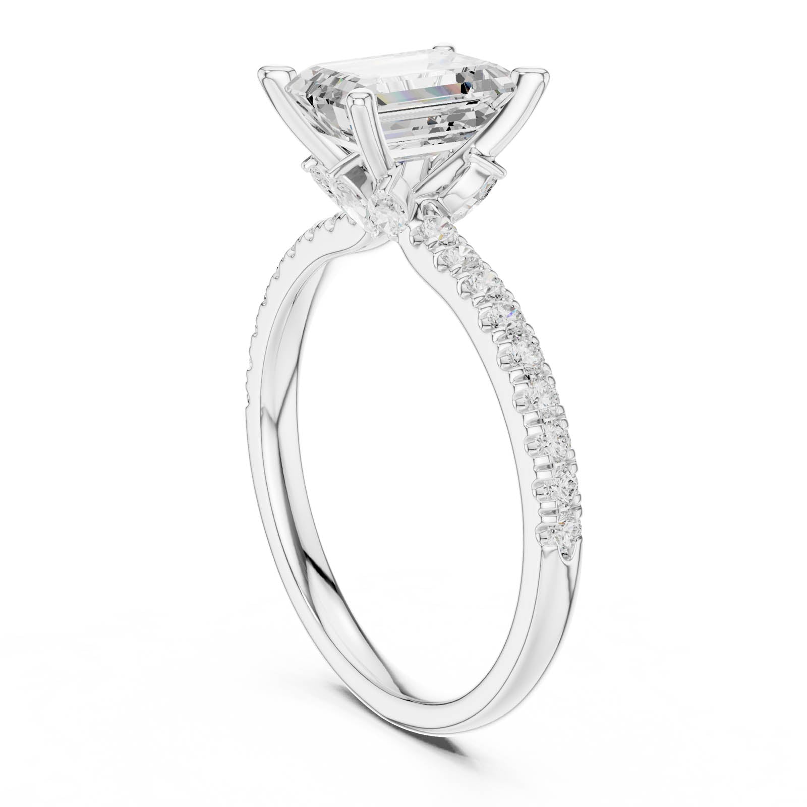 2.41 Ct. Emerald Cut Diamond Engagement Ring with Pavé Band and Hidden Accents (DDLR-256-EM) 13