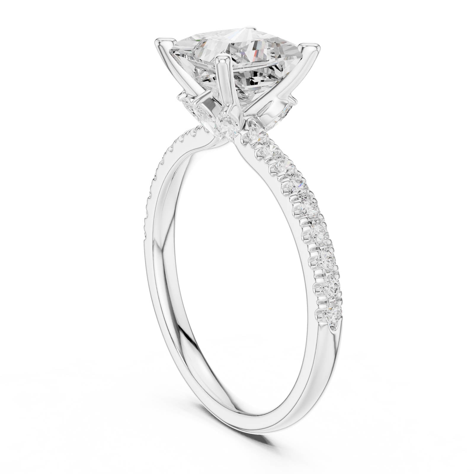 2.41 Ct. Princess Cut Diamond Engagement Ring with Pavé Band and Hidden Accents (DDLR-256-PR) 6