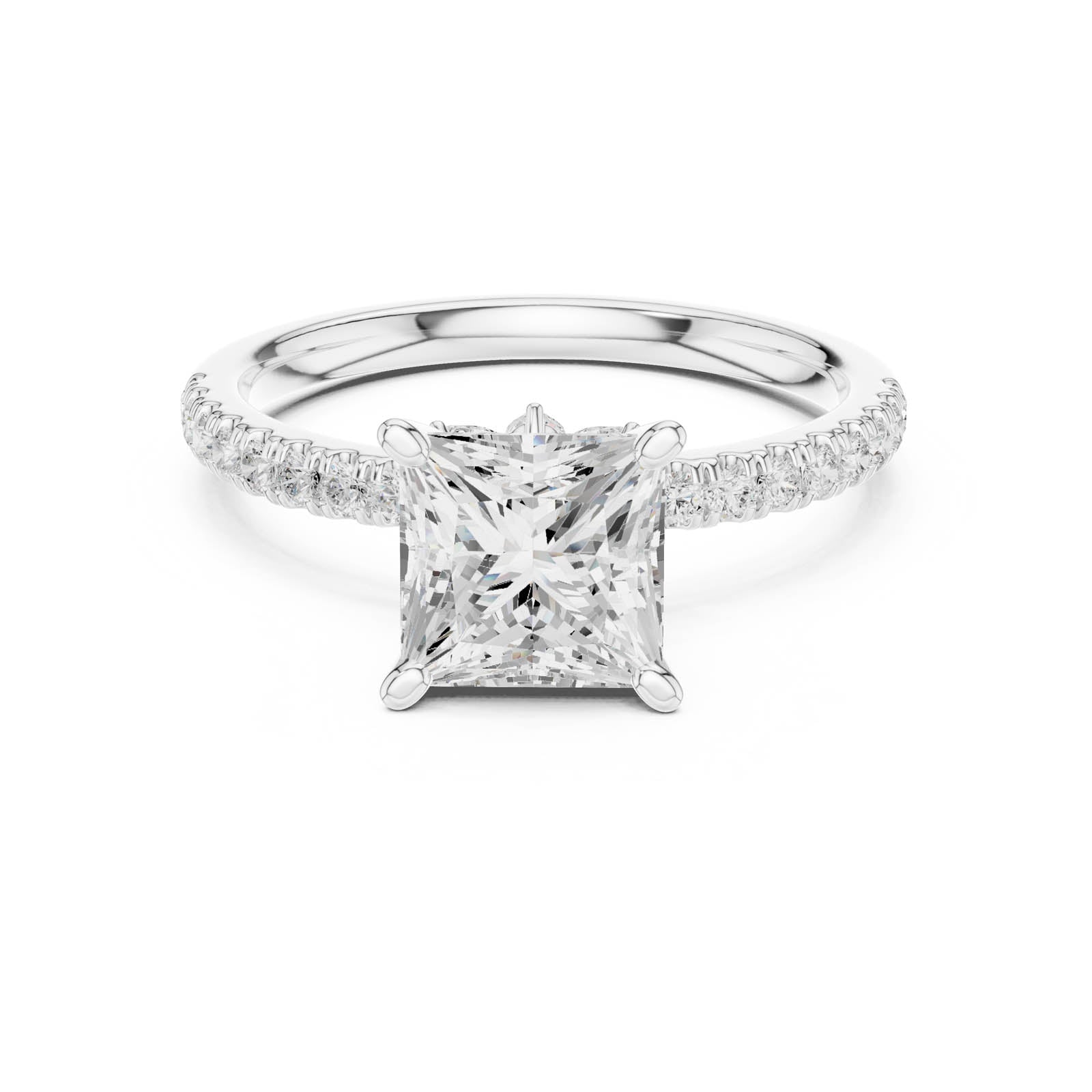2.41 Ct. Princess Cut Diamond Engagement Ring with Pavé Band and Hidden Accents (DDLR-256-PR) 1