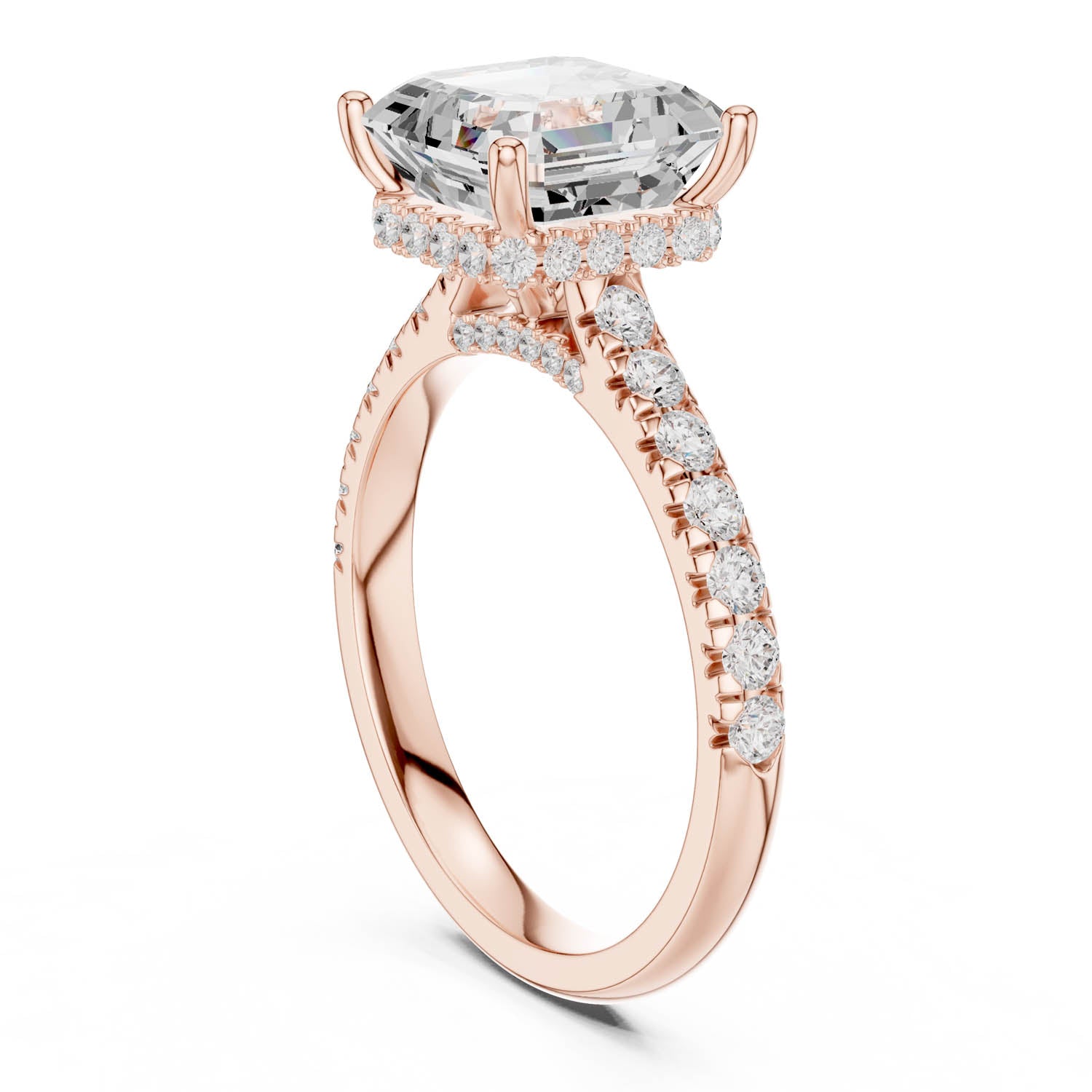 3.67 Ct. Asscher Cut Diamond Ring with Pavé Band and Hidden Halo (DDLR-258-AC) 5