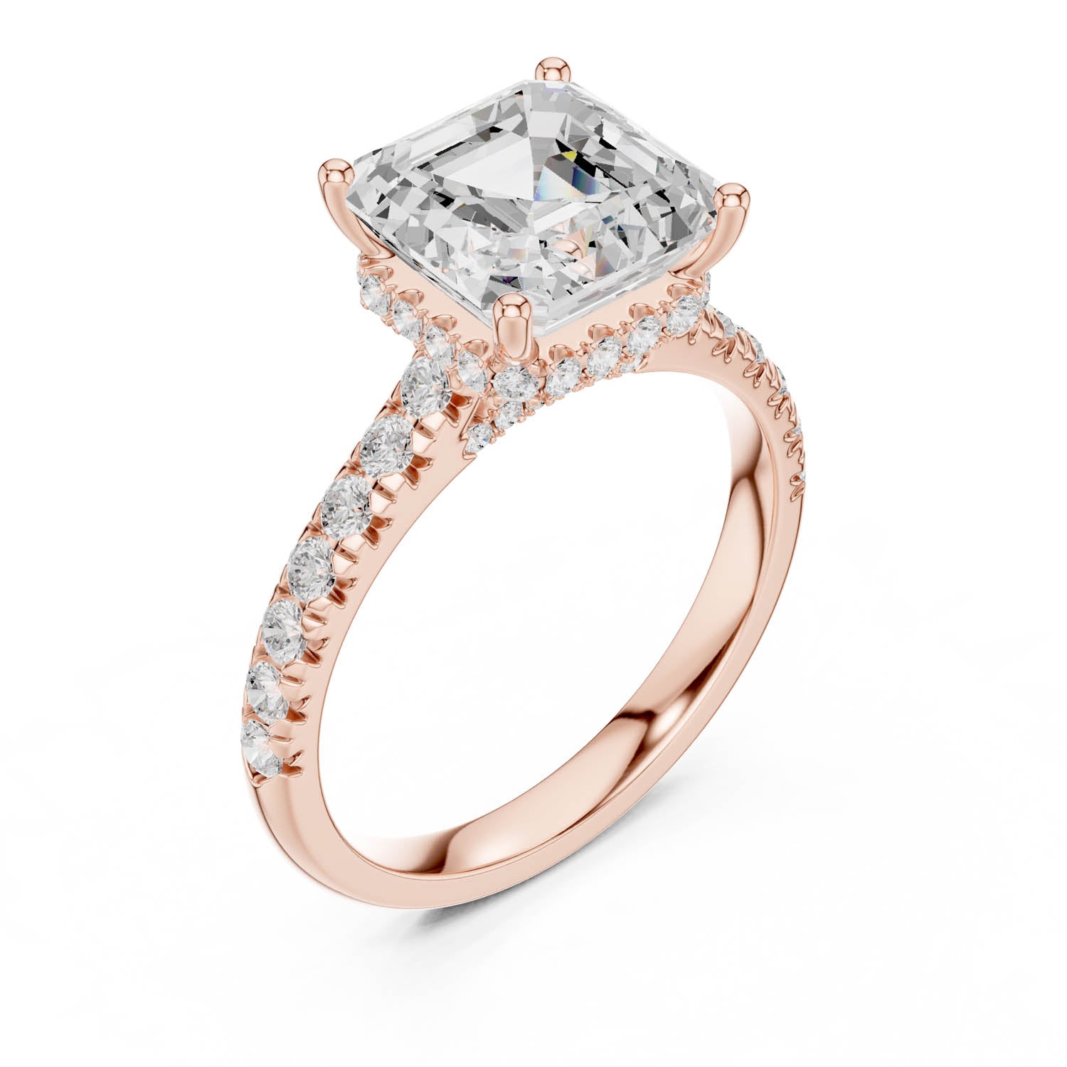 3.67 Ct. Asscher Cut Diamond Ring with Pavé Band and Hidden Halo (DDLR-258-AC) 6