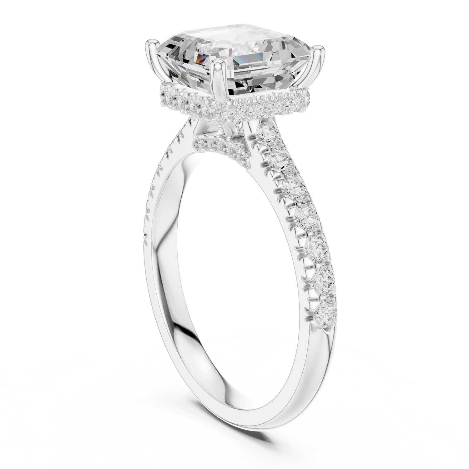 3.67 Ct. Asscher Cut Diamond Ring with Pavé Band and Hidden Halo (DDLR-258-AC) 7