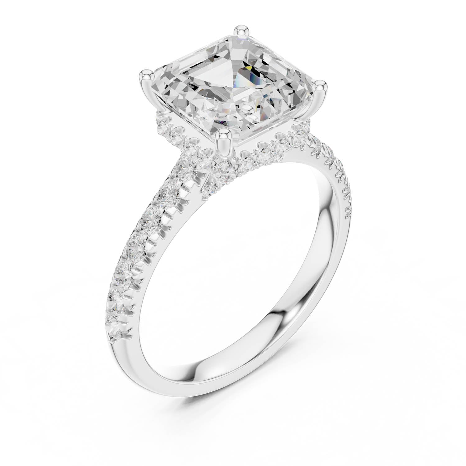 3.67 Ct. Asscher Cut Diamond Ring with Pavé Band and Hidden Halo (DDLR-258-AC) 8
