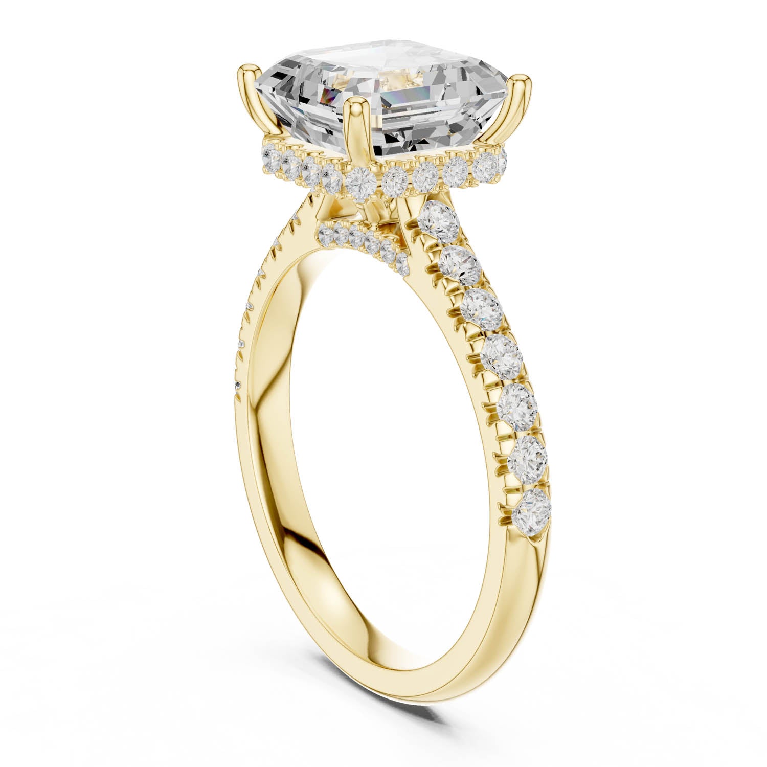 3.67 Ct. Asscher Cut Diamond Ring with Pavé Band and Hidden Halo (DDLR-258-AC) 9