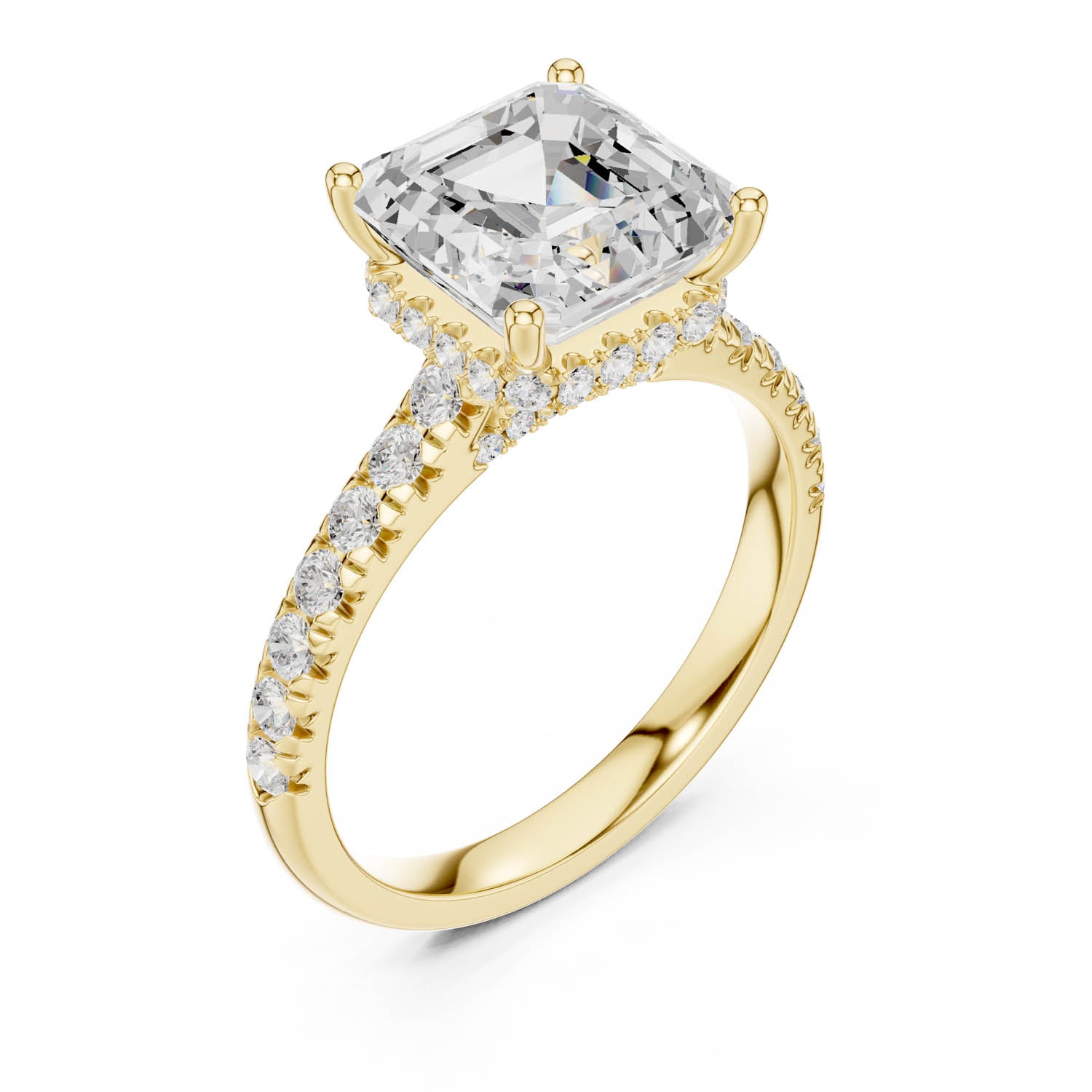 3.67 Ct. Asscher Cut Diamond Ring with Pavé Band and Hidden Halo (DDLR-258-AC) 2