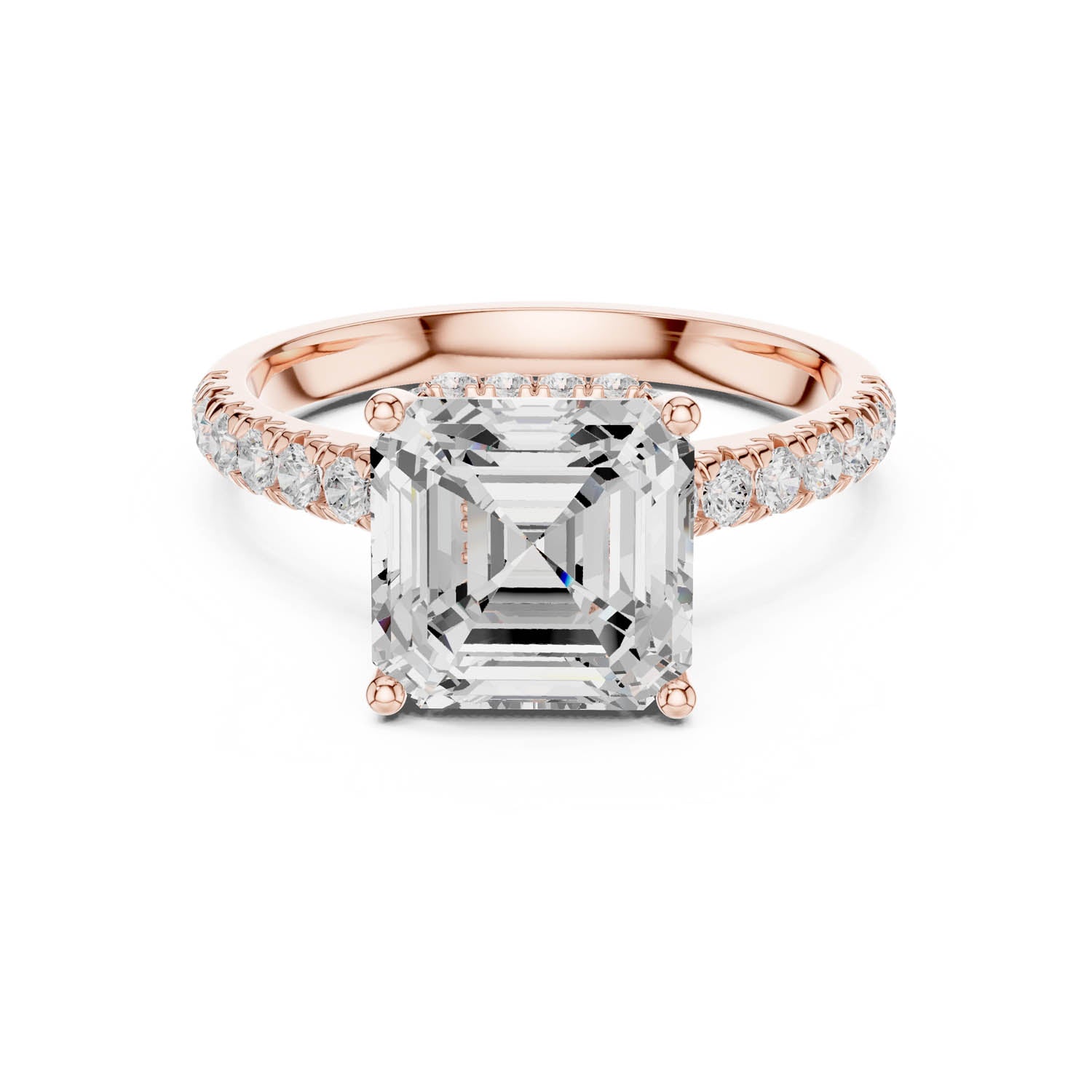 3.67 Ct. Asscher Cut Diamond Ring with Pavé Band and Hidden Halo (DDLR-258-AC) 10