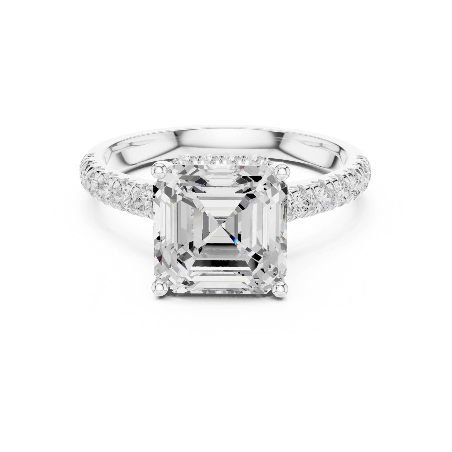3.67 Ct. Asscher Cut Diamond Ring with Pavé Band and Hidden Halo (DDLR-258-AC) 1