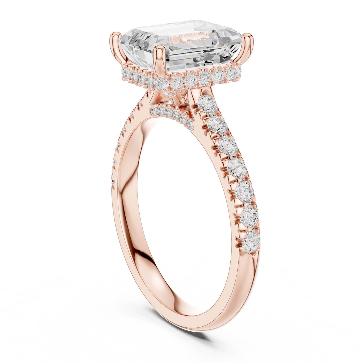 3.15 Ct. Emerald Cut Diamond Ring with Pavé Band and Hidden Halo (DDLR-258-EM) 10