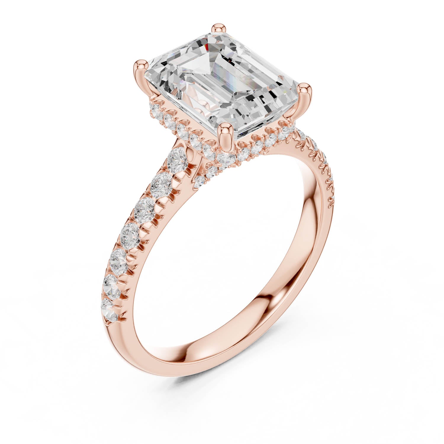 3.15 Ct. Emerald Cut Diamond Ring with Pavé Band and Hidden Halo (DDLR-258-EM) 11