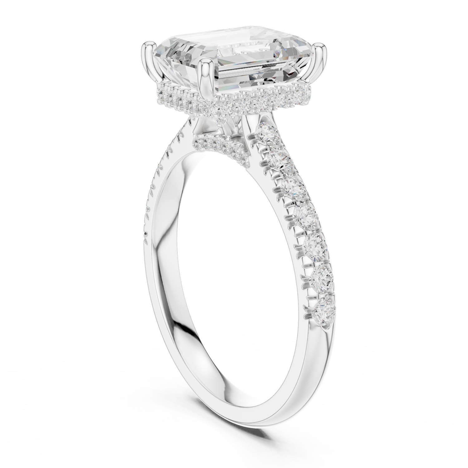 3.15 Ct. Emerald Cut Diamond Ring with Pavé Band and Hidden Halo (DDLR-258-EM) 12
