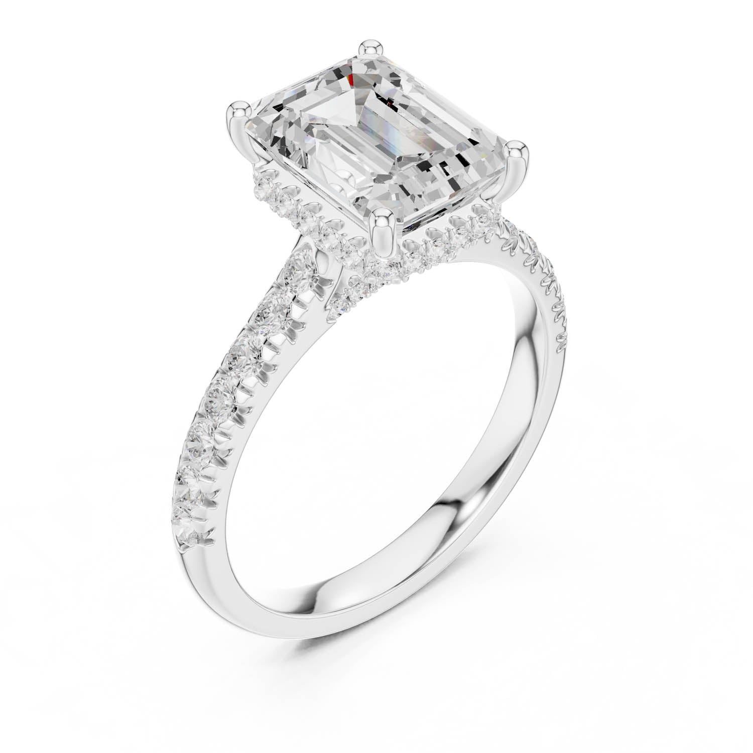3.15 Ct. Emerald Cut Diamond Ring with Pavé Band and Hidden Halo (DDLR-258-EM) 13