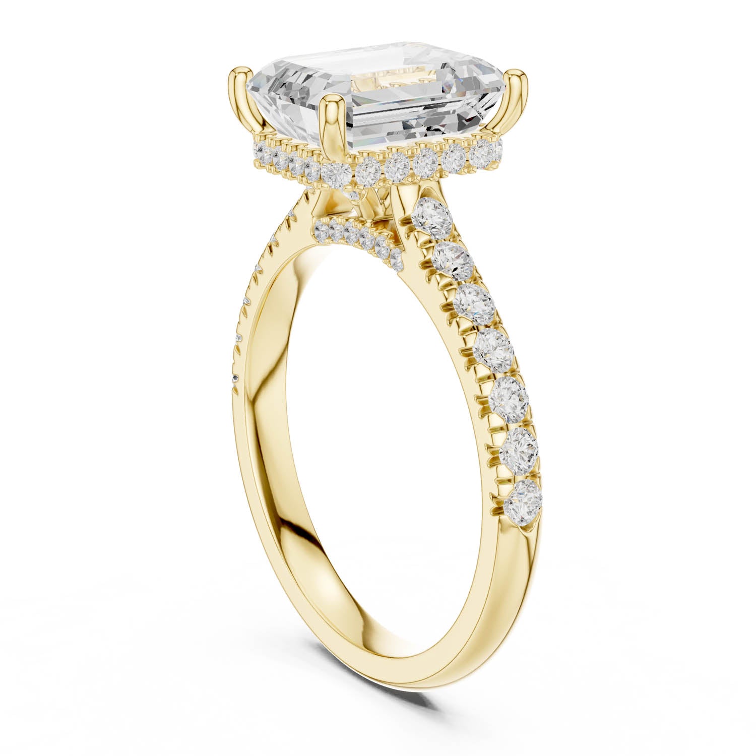 3.15 Ct. Emerald Cut Diamond Ring with Pavé Band and Hidden Halo (DDLR-258-EM) 7