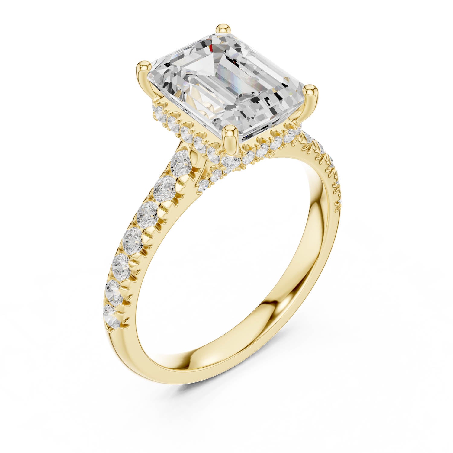 3.15 Ct. Emerald Cut Diamond Ring with Pavé Band and Hidden Halo (DDLR-258-EM) 2