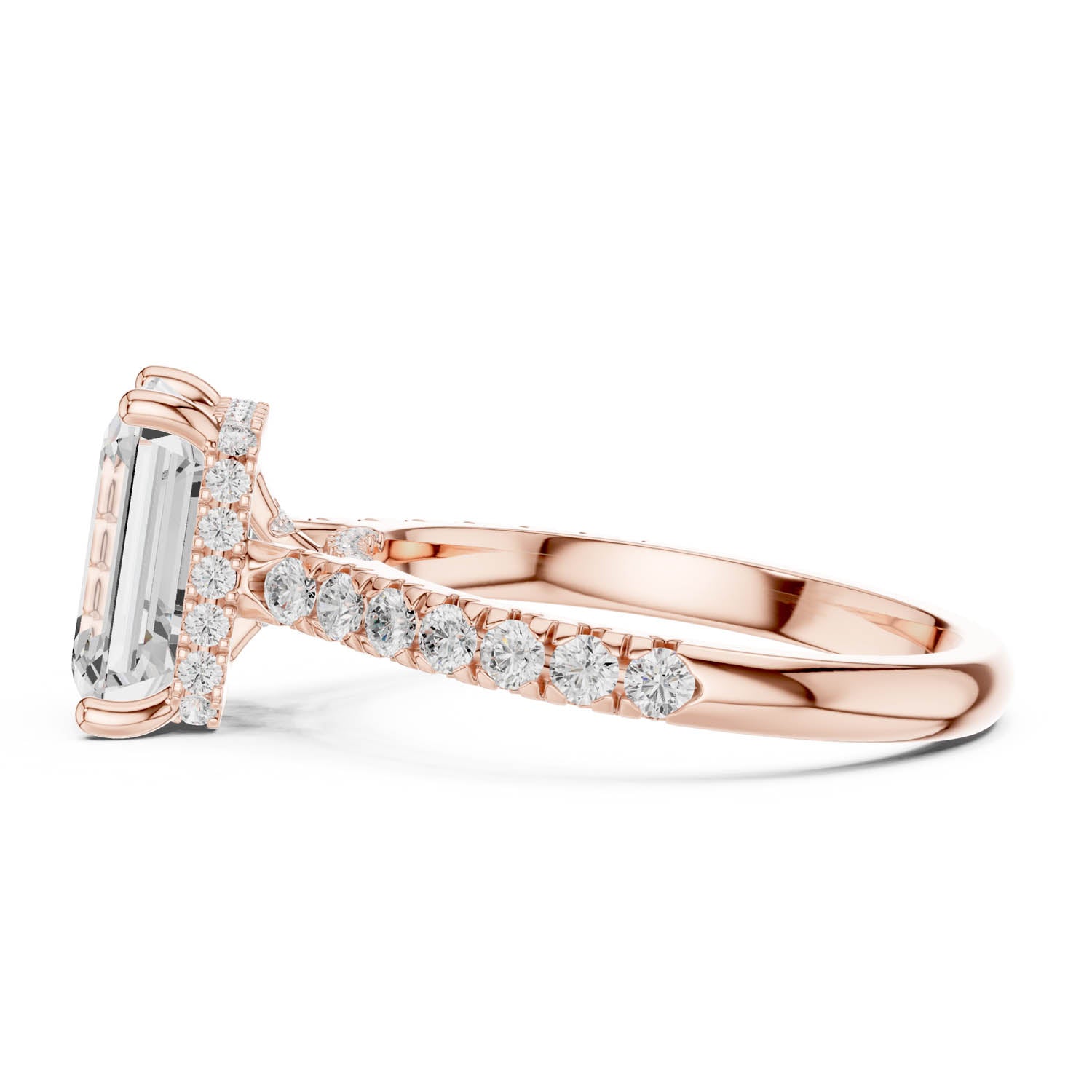3.15 Ct. Emerald Cut Diamond Ring with Pavé Band and Hidden Halo (DDLR-258-EM) 4