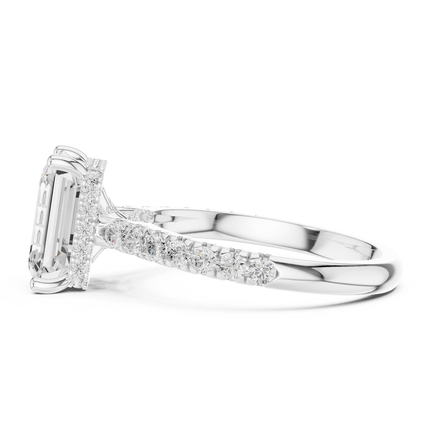 3.15 Ct. Emerald Cut Diamond Ring with Pavé Band and Hidden Halo (DDLR-258-EM) 8