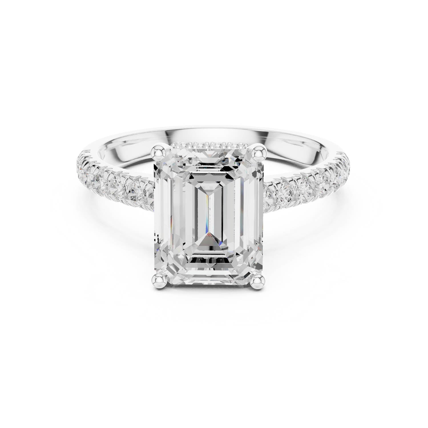 3.15 Ct. Emerald Cut Diamond Ring with Pavé Band and Hidden Halo (DDLR-258-EM) 1