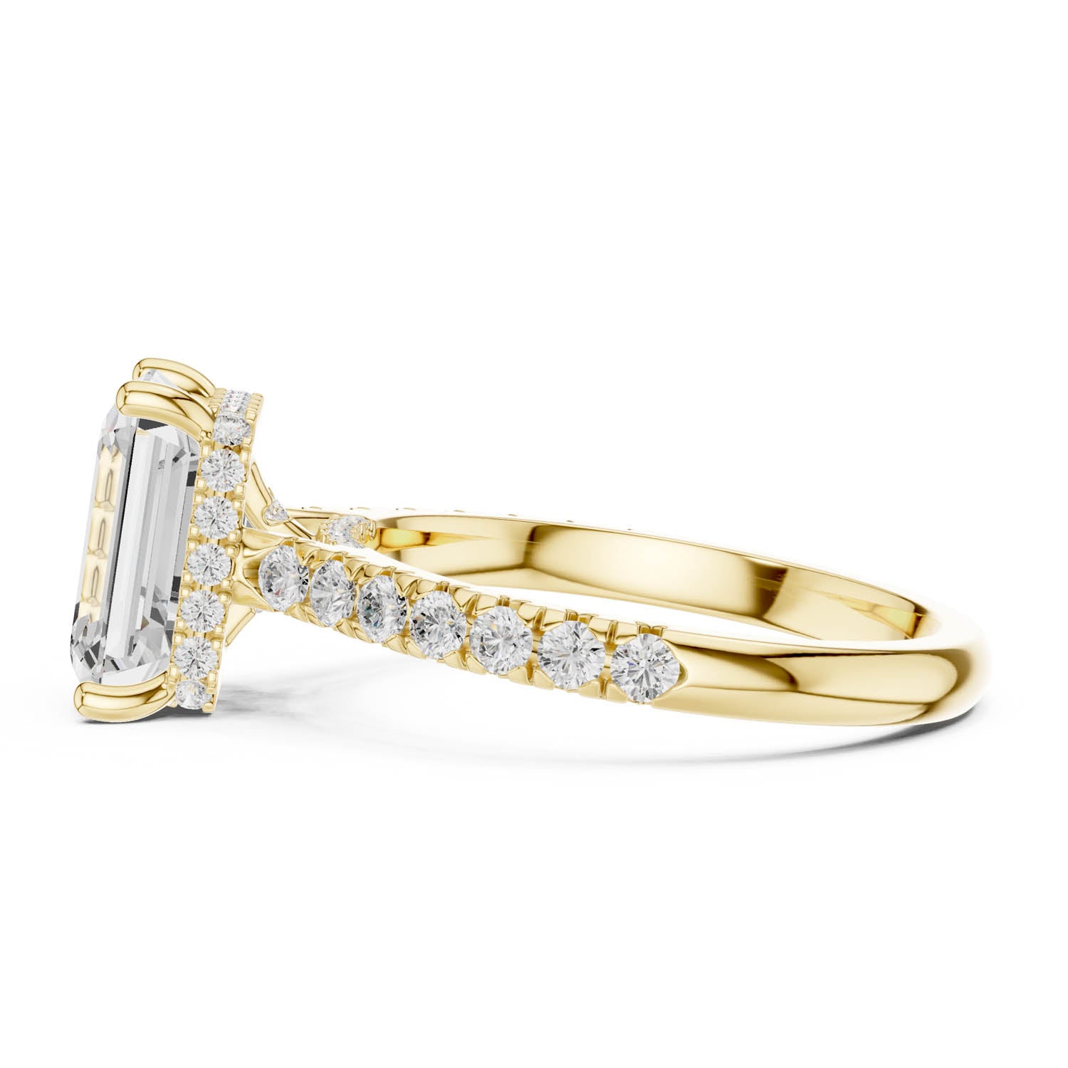 3.15 Ct. Emerald Cut Diamond Ring with Pavé Band and Hidden Halo (DDLR-258-EM) 9