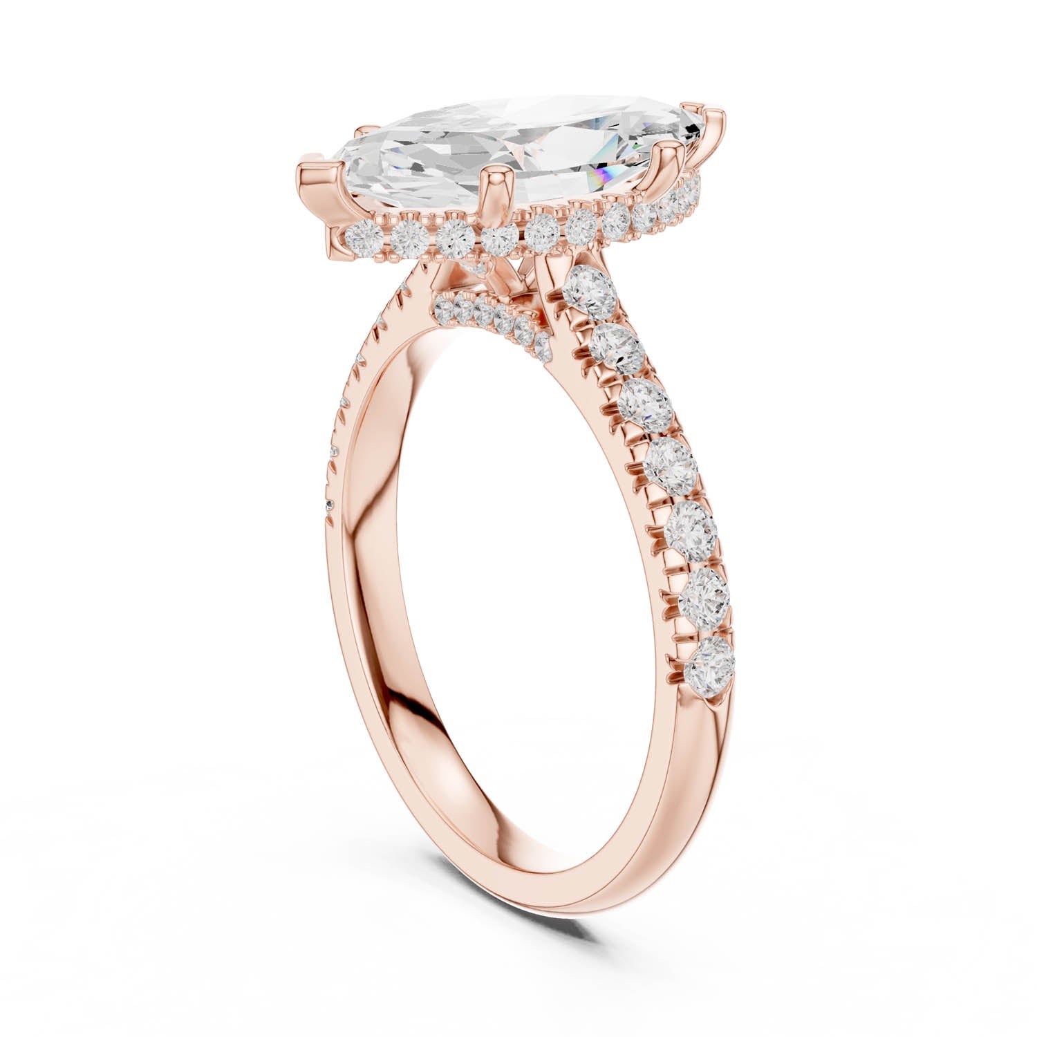 3.17 Ct. Marquise Cut Diamond Ring with Pavé Band and Hidden Halo (DDLR-258-MQ) 11