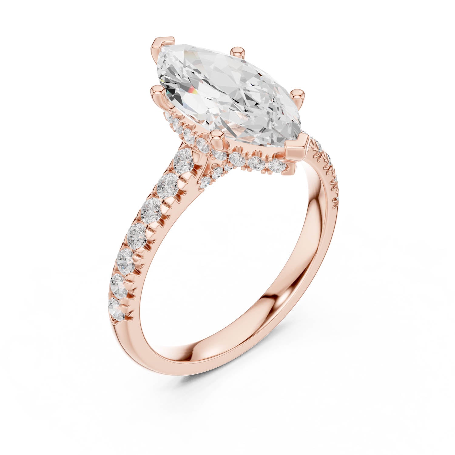 3.17 Ct. Marquise Cut Diamond Ring with Pavé Band and Hidden Halo (DDLR-258-MQ) 12