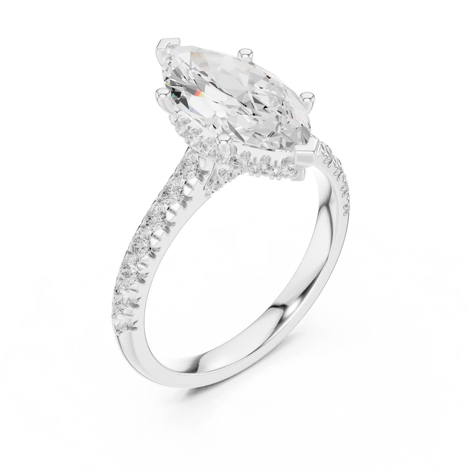 3.17 Ct. Marquise Cut Diamond Ring with Pavé Band and Hidden Halo (DDLR-258-MQ) 5
