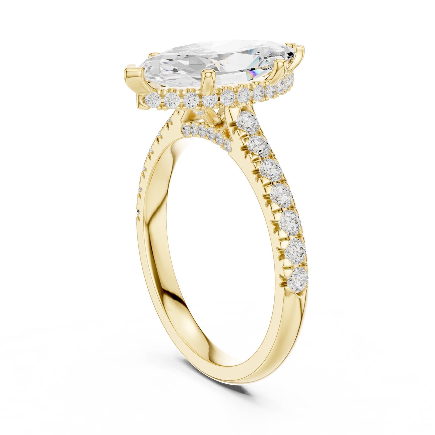 3.17 Ct. Marquise Cut Diamond Ring with Pavé Band and Hidden Halo (DDLR-258-MQ) 10