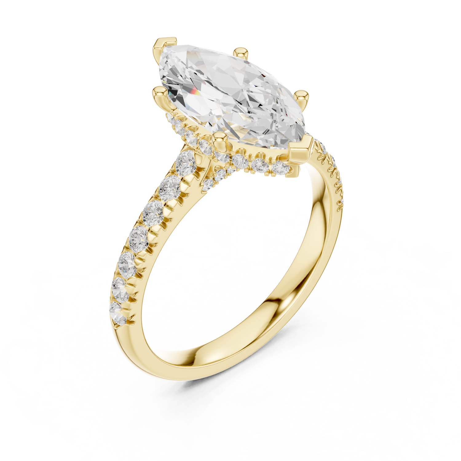 3.17 Ct. Marquise Cut Diamond Ring with Pavé Band and Hidden Halo (DDLR-258-MQ) 2
